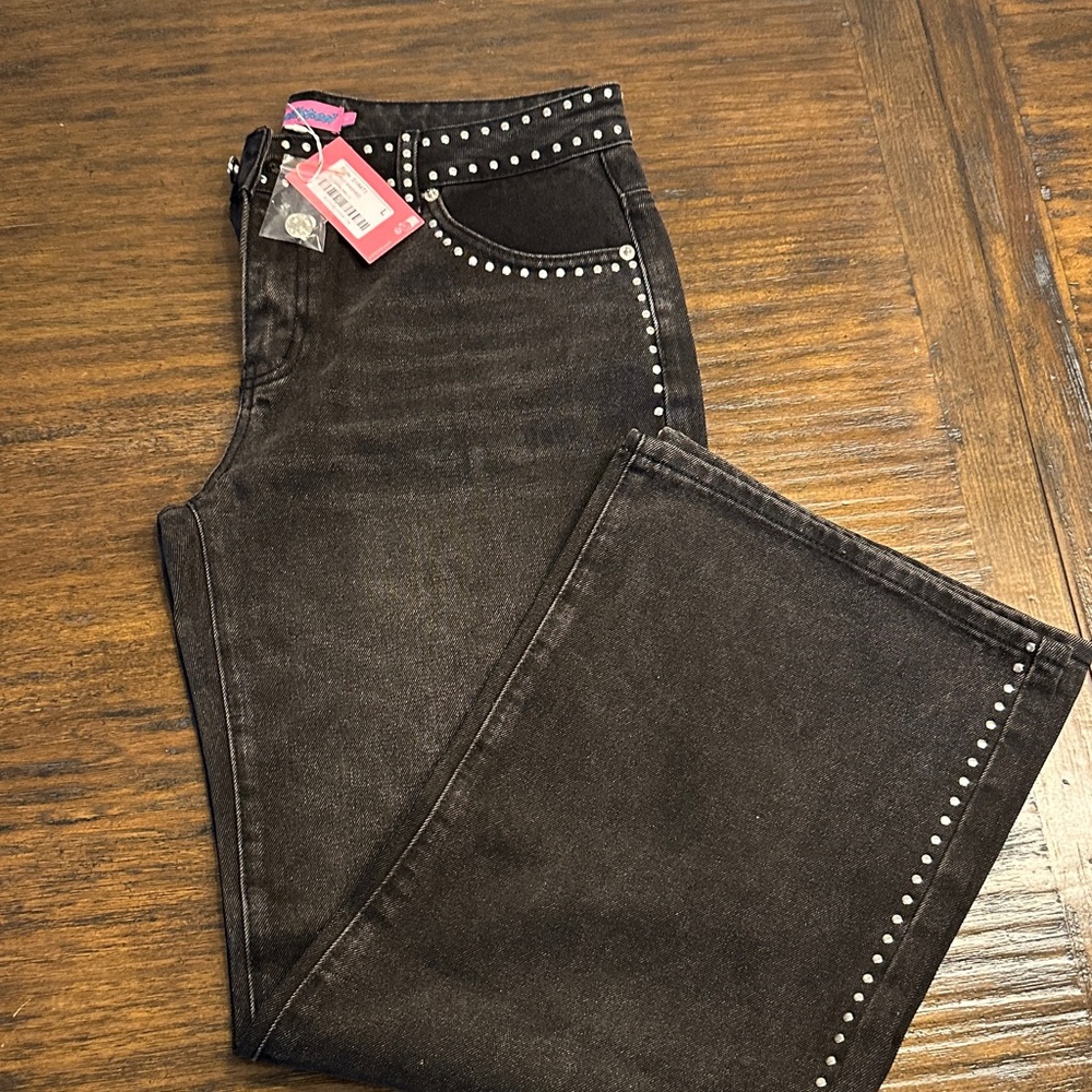 Edikted Black Studded Flare Jeans